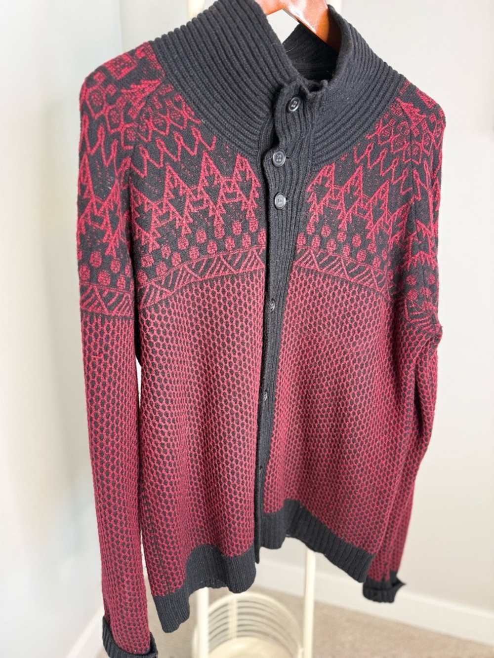 Diesel Men's Black and Red Patterned Button-Front Cardigan